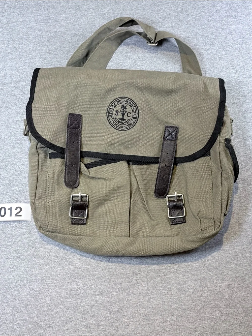 Vintage Sierra Club Messenger Bag With Leather Buckle Straps Olive Crossbody